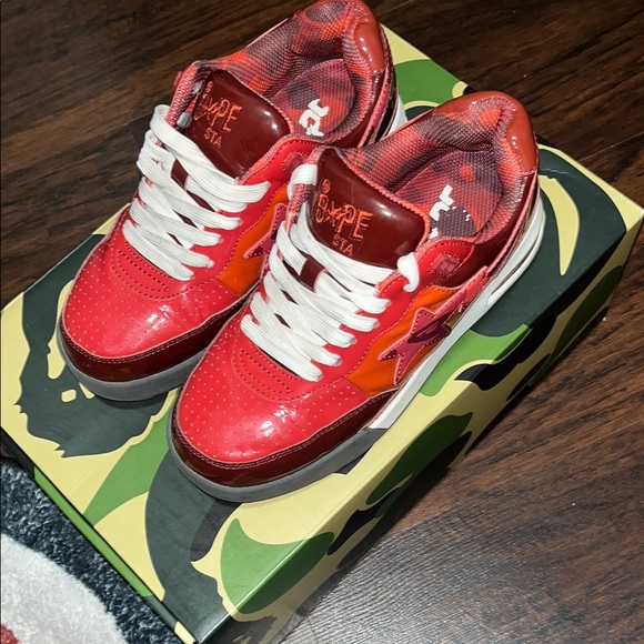 Red Bape Sneakers with White Laces